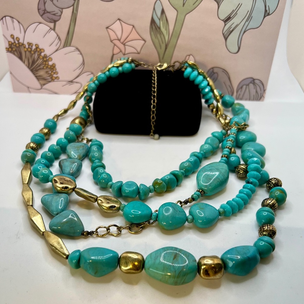 Avon Four Strand Turquoise Lucite Necklace
